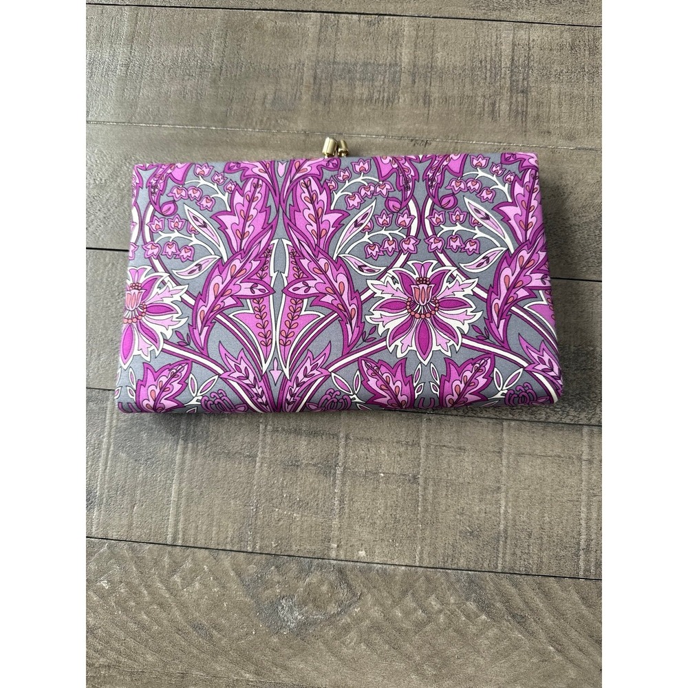 Banana Republic purple/gray floral 100% silk envelope clutch